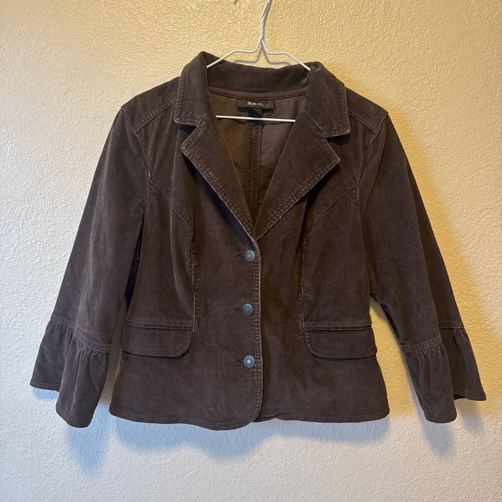 Style & Co Brown Corduroy Bell Sleeve Blazer Jacket Medium Y2K